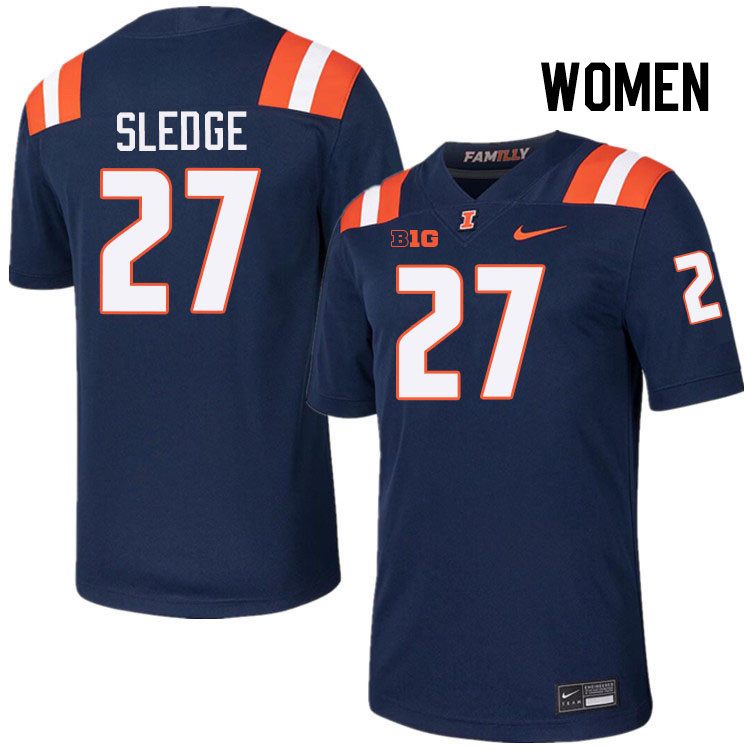 Women #27 Enyce Sledge Illinois Fighting Illini College Football Jerseys Stitched-Navy